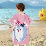HULIANFU Kids Beach Poncho Cute Cat Print Beach Towel Hooded Super Absorbent Microfibre Children BathRobe Toddler Pool Towel with Hood