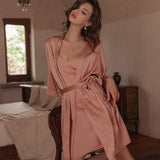 hulianfu Luxury Sexy Women Silk Kimono Bathrobe Purple Bride Bridesmaid Wedding Robe Set Lace Sleepwear Casual Home Clothes Nightwear