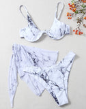 New Sexy Marble Print Push Up bikini Women Swimsuit Female Swimwear 3-piece Bikini set V-Bar Wired Short Skirt Bathing suit Swim