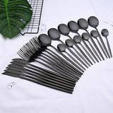 HULIANFU Pink Gold Cutlery Set Stainless Steel Dinnerware Set 24Pcs Knives Forks Coffee Spoons Flatware Set Kitchen Dinner Tableware Set