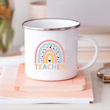 HULIANFU Rainbow Teacher Printed Enamel Mug Creative Retro Coffee Water Cups Drink Dessert Milk Cup Mugs Handle Drinkware Teacher Gifts
