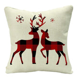 HULIANFU Linen Red Scottish Plaid Christmas Cushions Case Reindeer Trees Snowflakes Print Christmas Decorative Pillows for Sofa Couch Bed
