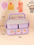 HULIANFU Kawaii Portable Lunch Box For Girls School Kids Plastic Picnic Bento Box Microwave Food Box With Compartments Storage Containers