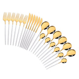 HULIANFU Pink Gold Cutlery Set Stainless Steel Dinnerware Set 24Pcs Knives Forks Coffee Spoons Flatware Set Kitchen Dinner Tableware Set