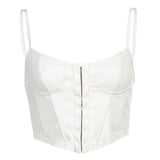 FUFUCAILLM Women's Corset Sexy Low-cut Bustier Sling PU Crop Top Punk Rock Style Camisole Club Party Outfits Casual Streetwear