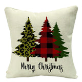 HULIANFU Linen Red Scottish Plaid Christmas Cushions Case Reindeer Trees Snowflakes Print Christmas Decorative Pillows for Sofa Couch Bed