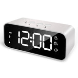 HULIANFU Rechargeable DIY Sound Recording LED Mirror Music Clock with Dual Alarms and Snooze Bedroom Decor Desk Table Phone Charger Clock