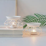 HULIANFU Metal Aromatic Oil Burner Geometric Ceramic Essential Oil Tealight Candle Holder Wax Melt Warmer Aroma Diffuser Lamp