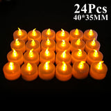 HULIANFU Pack of 12/24 Flickering Remote Control Candles Warm White/Yellow Electric Flameless Tealights For Valentine  Day Decoration
