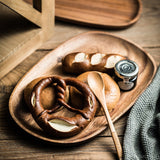 HULIANFU Whole Wood lovesickness Wood Irregular Oval Solid Wood Pan Plate Fruit Dishes Saucer Tea Tray Dessert Dinner Plate Tableware Set