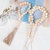 HULIANFU Wood Bead Garland Farmhouse Wall Hanging Home Decor DIY Handmade Garland with Jute Rustic Wall Tassel Bead Ornament Boho Gift