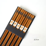 HULIANFU Reusable 5 Pair Set Handmade Bamboo Japanese Natural Wood Chopsticks Sushi Food Cat Flower Multi color Wooden Chop sticks