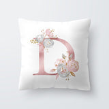HULIANFU Pink Letter Decorative Floral Pillow Gold Alphabet Cushion for Sofa Polyester Pillowcase Decoration Salon
