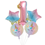 HULIANFU Rainbow Unicorn Balloon Number Foil Globos 1 2 3 4 Years Old Birthday Party Decoration Kid Unicorn Theme Party Wedding Balls Toy