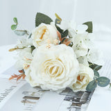 HULIANFU 2023 Beautiful Hydrangea Roses Artificial Flowers for Home Wedding Decorations High Quality Autumn Bouquet Mousse Peony Fake Flower