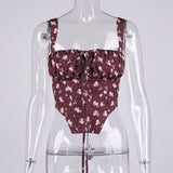 NewAsia Floral Corset Women Sweet Print Hollow Up Tie Up Sexy Crop Top Summer Sleeveless Ruched Boning Bustier Casual Tank Top
