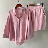 hulianfu Summer Casual Two-piece Suit  Women's Retro Fashion Shorts Suites Shirt High Waist Loose Bohemian Shorts Women's Suit Top