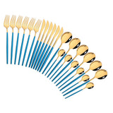 HULIANFU Pink Gold Cutlery Set Stainless Steel Dinnerware Set 24Pcs Knives Forks Coffee Spoons Flatware Set Kitchen Dinner Tableware Set