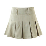 Hulianfu New Spring Summer Chic Vintage Preppy Style Striped High-Waist Pleated Mini Skirt Thin Hot Girl A-Line Skirt Women Fashion