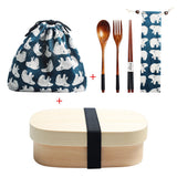 HULIANFU Wooden Lunch Box Picnic  Japanese Bento Box for School Kids Dinnerware Set with Bag&amp;Spoon Fork Chopsticks Round Square Lunch Box