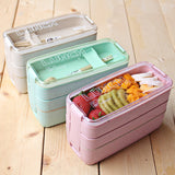 HULIANFU Kitchen 900ml Microwave Lunch Box Wheat Straw Dinnerware Food Storage Container Children Kids School Office Portable Bento Box