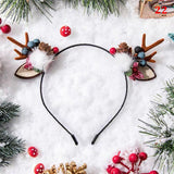 HULIANFU 2023 Christmas Headband Reindeer Antlers Horn Flower Hair Band Clasp Headwear for Kids Adult New Year Navidad Party Halloween Cosplay