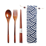 HULIANFU Wooden Lunch Box Picnic  Japanese Bento Box for School Kids Dinnerware Set with Bag&amp;Spoon Fork Chopsticks Round Square Lunch Box
