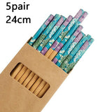 HULIANFU Reusable 5 Pair Set Handmade Bamboo Japanese Natural Wood Chopsticks Sushi Food Cat Flower Multi color Wooden Chop sticks