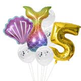 HULIANFU Little Mermaid Party Balloons 32inch Number Foil Balloon Kids Birthday Party Decoration Supplies Baby Shower Decor Helium Globos