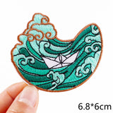 HULIANFU Van Gogh Embroidered Patches on Clothes DIY Cartoon Wave Applique Clothing Thermoadhesive Patches for Clothing DIY