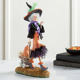 HULIANFU New Halloween Witch Doll Figure Statue Resin Pumpkin Elegant Mini Witch Sculpture Decoration Party Decor Home Desktop Ornaments
