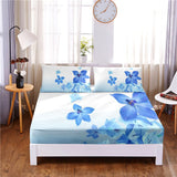 HULIANFU Pretty Flower Digital Printed 3pc Polyester  Fitted Sheet Mattress Cover Four Corners with Elastic Band Bed Sheet Pillowcases