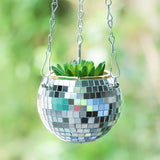 HULIANFU Retro Disco Ball Planter Basket Round Mirror Hanging Pot flower pot Wall Planter Pot Hangin Vase Desktop Decoration Balcony Vase
