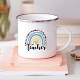 HULIANFU Rainbow Teacher Printed Enamel Mug Creative Retro Coffee Water Cups Drink Dessert Milk Cup Mugs Handle Drinkware Teacher Gifts