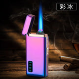 HULIANFU New Windproof Metal Dual Plasma Arc Lighter Jet USB Torch Lighter Gas Electric Butane Chargeable Pipe Cigar Lighter Gadgets