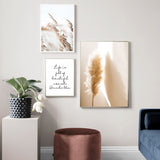 HULIANFU Wall Art Canvas Painting Beige Reed Dried Flower Plants Nordic Posters And Prints Landscape Wall Pictures For Living Room Decor