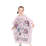 HULIANFU Kids Beach Poncho Cute Cat Print Beach Towel Hooded Super Absorbent Microfibre Children BathRobe Toddler Pool Towel with Hood