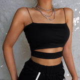 Hulianfu New Fashion Hot Sexy Women Summer Sexy Casual Sleeveless Cut-Out Short Tee Shirt Crop Top Vest Strap Tank Top Blouse