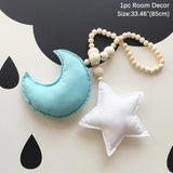 HULIANFU Nordic Boho Room Decor Double Star Moon Wooden Beads Cotton Hanging Wall Decoration Kawaii Kids Baby Bedroom Living Room Decor
