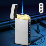HULIANFU New Windproof Metal Dual Plasma Arc Lighter Jet USB Torch Lighter Gas Electric Butane Chargeable Pipe Cigar Lighter Gadgets
