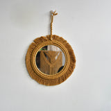 HULIANFU New arrival handmade macrame taperstry with mirror taperstry mirror wall hanging mirror Bohemian mirror