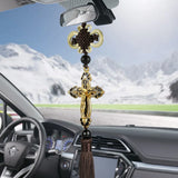 HULIANFU New Car Pendant Metal Diamond Cross Jesus Christian Religious Car Rearview Mirror Ornaments Hanging Auto Car Styling Accessories