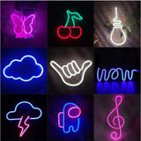 HULIANFU Night Ligh USB Powered Banana Cactus Pineapple Coconut Tree Love Popsicle Hello Rose Led Backplane Neon Lights for Bedroom Decor