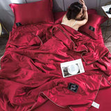 HULIANFU Summer Blanket Quilt Cool Feel Naked Sleep Solid Color Washable Antibacterial Air Condition Quilt Children Twin Queen Bedding