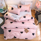HULIANFU Nordic Style Pink Heart Bedding Set Cover Cute Bed Linens Duvet Cover Sheets and Pillowcases Queen King Size Home Textile Sets