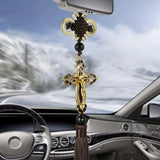 HULIANFU New Car Pendant Metal Diamond Cross Jesus Christian Religious Car Rearview Mirror Ornaments Hanging Auto Car Styling Accessories