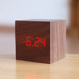 HULIANFU New Qualified Digital Wooden LED Alarm Clock Wood Retro Glow Clock Desktop Table Decor Voice Control Snooze Function Desk Tools