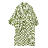 HULIANFU Luxurious Towels Plaid Retro Checkerboard Cotton Bathrobe Women Robe Soft Sleepwear Kimono Warm Bath Robes Coat Towel Homewear