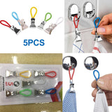 HULIANFU Pegs Household 5 Tea Towel Hanging Clips Clip On Hooks Loops Hand Towel Hangers Hanging Clothes Pegs Kitchen Bathroom Organizer