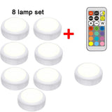 HULIANFU RGB Puck LED Light Remote Control Night Lamp Battery Powered Dimmable Multicolor Lamp for Kitchen Under Cabinet Closet Stairs